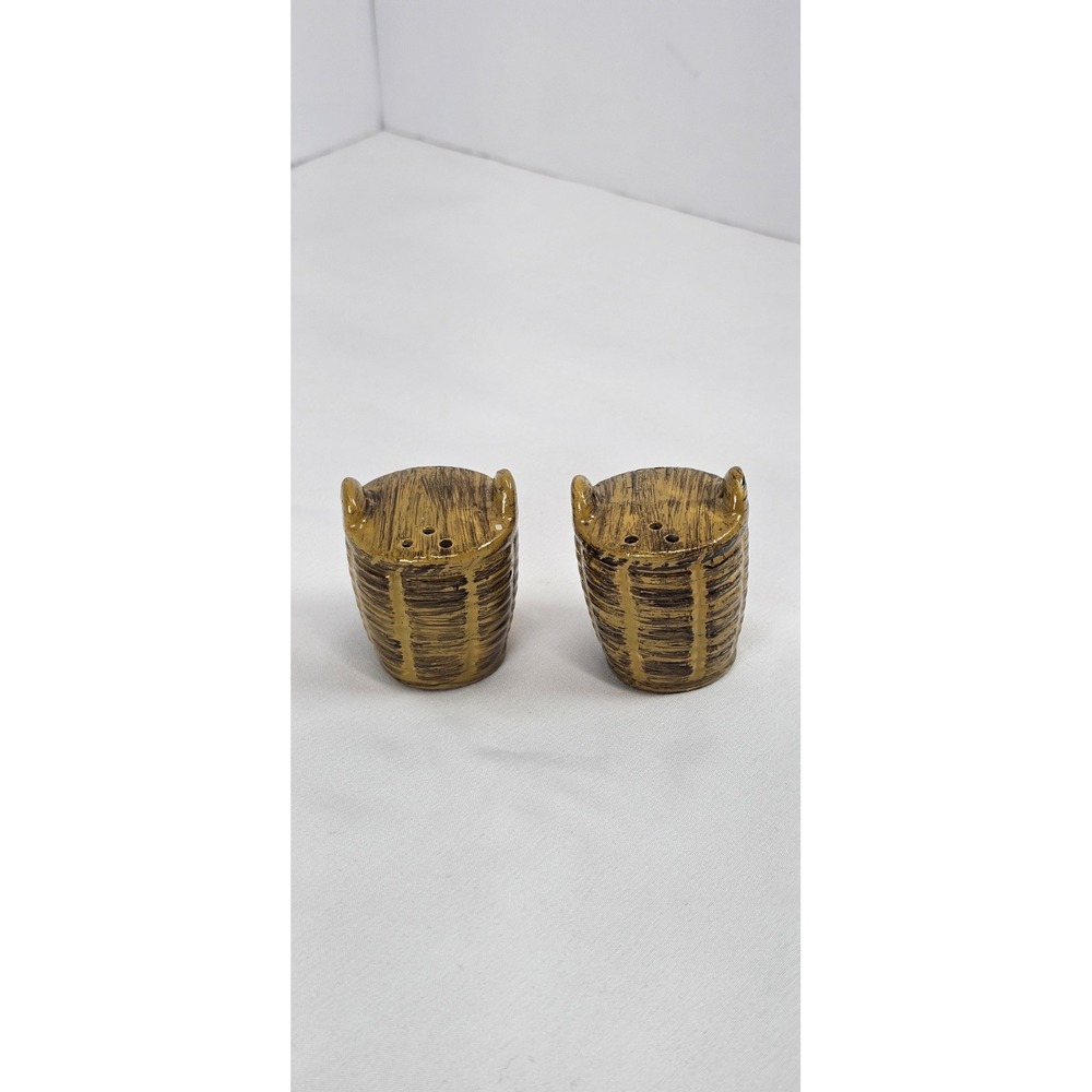 Vintage Japan Salt Pepper‎ Shakers Basket Weave Brown Ceramic Set Rustic